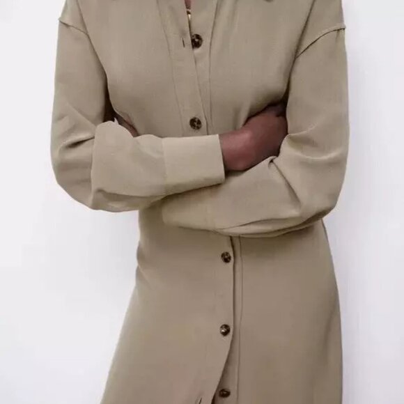 Zara Button Front Shirt Maxi Dress XS Minimalist Neutral Business Casual NWT - Picture 2 of 13